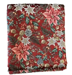 Nappe rouge en PE/coton à motifs roses, blancs et verts Poinsettia - 150 x 150 cm