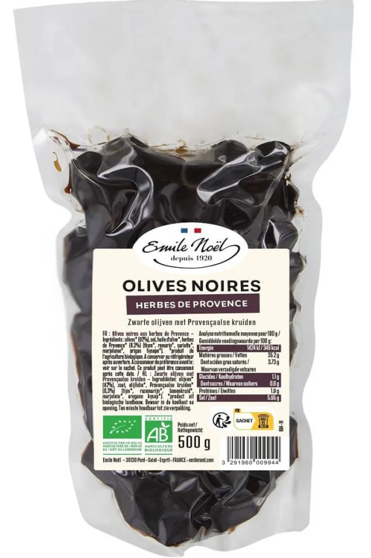 Olives noires aux herbes de Provence bio en sachet de 500 g