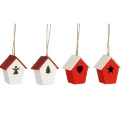 Ornement à suspendre maison coloris rouge - 4 x 6,5 x 7 cm