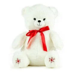 Ours blanc en polyester avec nœud rouge et flocons brodés Kalidou - 40 cm