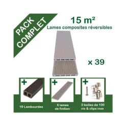 Pack complet de lattes en composite beige pour terrasse Green Outside - 15m²