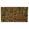 Paillasson Bonjour fleuri coloris multicolore en fibre de coco - 40 x 72 cm