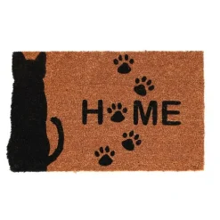 Paillasson en fibre de coco avec imprimé chat et Home - 74,8 x 45 cm