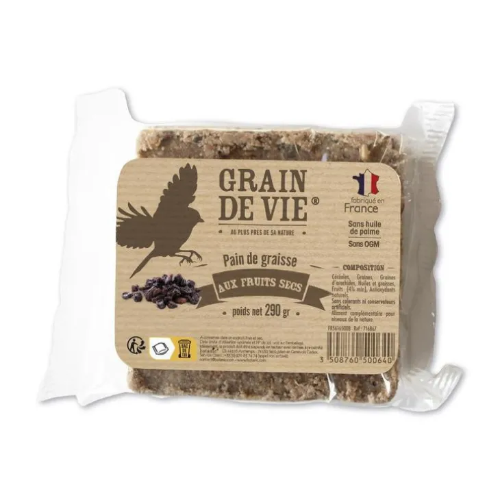Pain de graisse aux fruits secs pour oiseaux Grain de Vie - 290 g