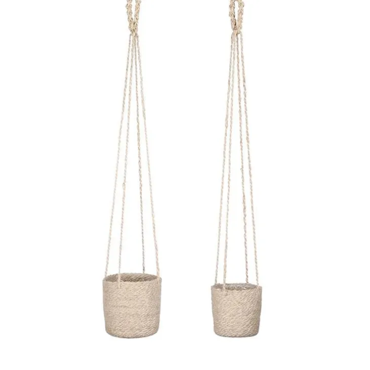 Panier à suspendre en toile de jute crème Atlantic - Ø 14 x H 14 cm