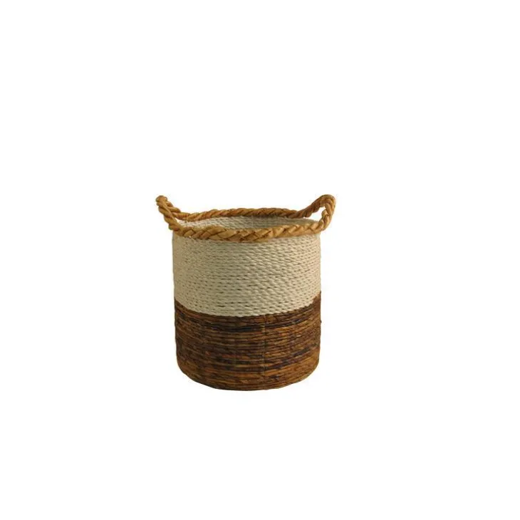 Panier en bananier blanc naturel H 31 x ? 34 cm