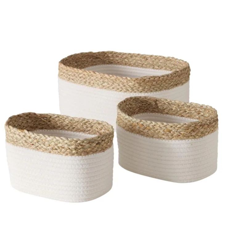 Panier en coton et osier naturel Loana taille L - 31 x 24 x 14 cm