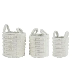 Panier rond en polyester blanc cassé avec poignées - Ø 27 x 28 cm