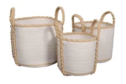 Panière poignées tressées coloris blanc en polyester - Ø 30 cm