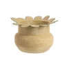 Panière ronde en osier naturel avec décor fleur bordé de bleu - Ø 44 x H 32 cm
