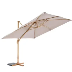 Parasol carré déporté à manivelle taupe look bambou - 300 x 300 cm