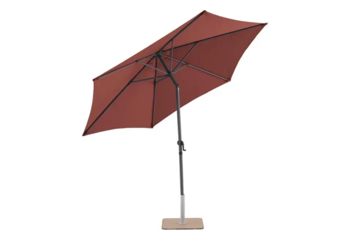 Parasol rond à manivelle coloris rouge en aluminium et polyester - Ø 270 cm