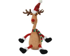 Peluche Renne animé avec bonnet Père Noël - 14 x 22,9 x 54,6 cm