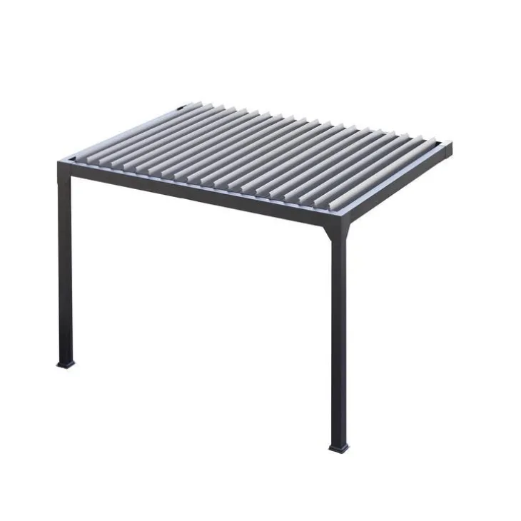 Pergola bioclimatique adossée motorisée noir sable avec lames blanches Green Outside Actual - 4 x 3 m