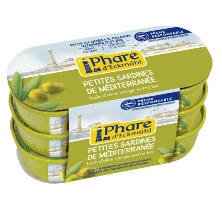 Petites sardines à l’huile d’olive en boite aluminium Phare d’Eckmühl - 3 x 55 g