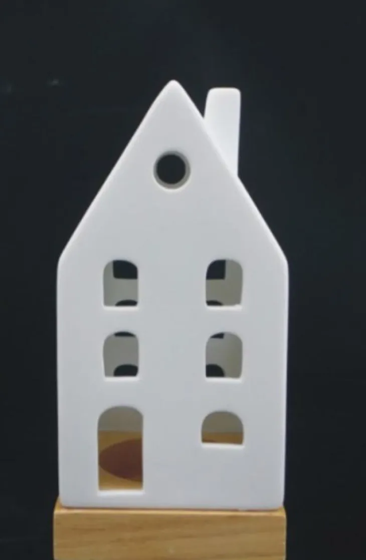 Photophore forme maison à étages en céramique blanche taille S - Ø 6,5 x H 13,5 cm