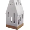 Photophore forme maison en céramique blanche taille L - Ø 8 x H 19 cm