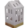 Photophore forme maison en céramique blanche avec chat taille M - Ø 7,7 x H 16 cm
