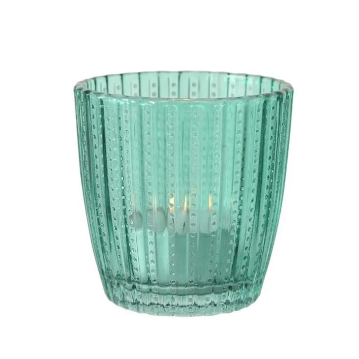 Photophore Marilu en verre bleu H 7,5 x Ø 7,5 cm