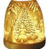 Photophore mini igloo en céramique blanche et socle bois motif animaux de la forêt - Ø 9 x H 11 cm
