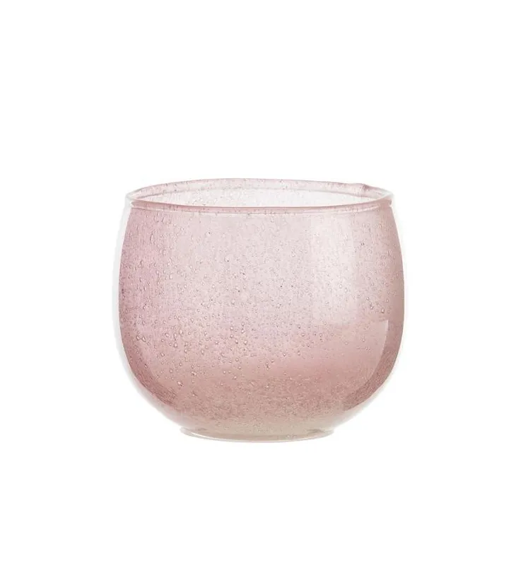 Photophore rond coloris rose en verre - 8 x 9,5 cm