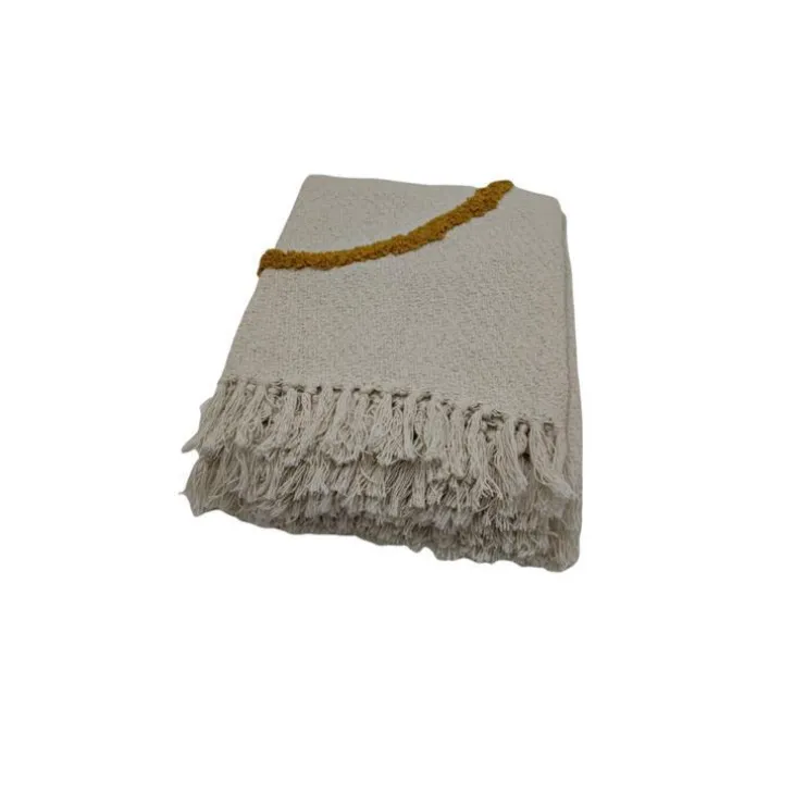 Plaid coloris beige en coton recyclé - 130 x 170 cm