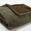 Plaid vert kaki en polyester Luxe - 130 x 170 cm