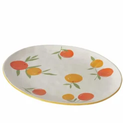 Plat blanc à motifs de fruits orange - 39 x 32 cm