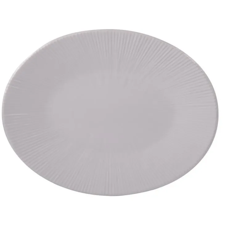 Plat de forme ovale Bohem coloris blanc en grès - 41,5 x 32 cm