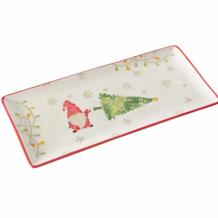 Plat en céramique blanche à motif sapin et père Noël Noelo - 35 x 16 x 2,8 cm