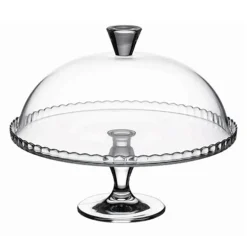 Plat sur pied avec cloche coloris transparent en verre - 32 x 32 x 26 cm