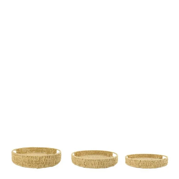 Plateau rond coloris marron en corde et papier - 28 x 28 x 4 cm