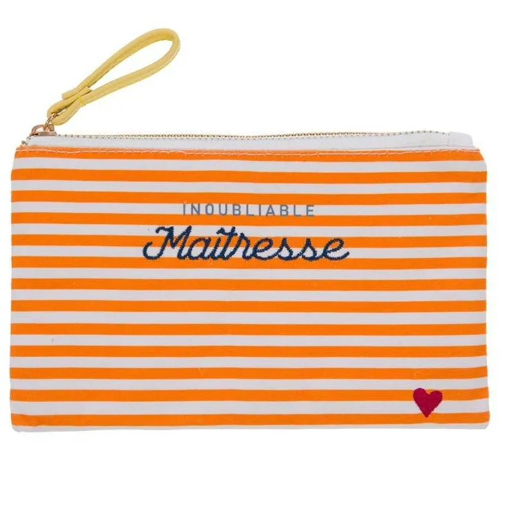 Pochette en coton rayé rouge et blanc Ella Incroyable Maman - 20 x 12 cm