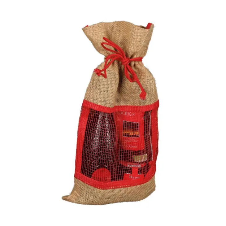 Pochon en toile de jute coloris beige avec fenêtre filet et lien de serrage Cav Service - 23 x 40 cm