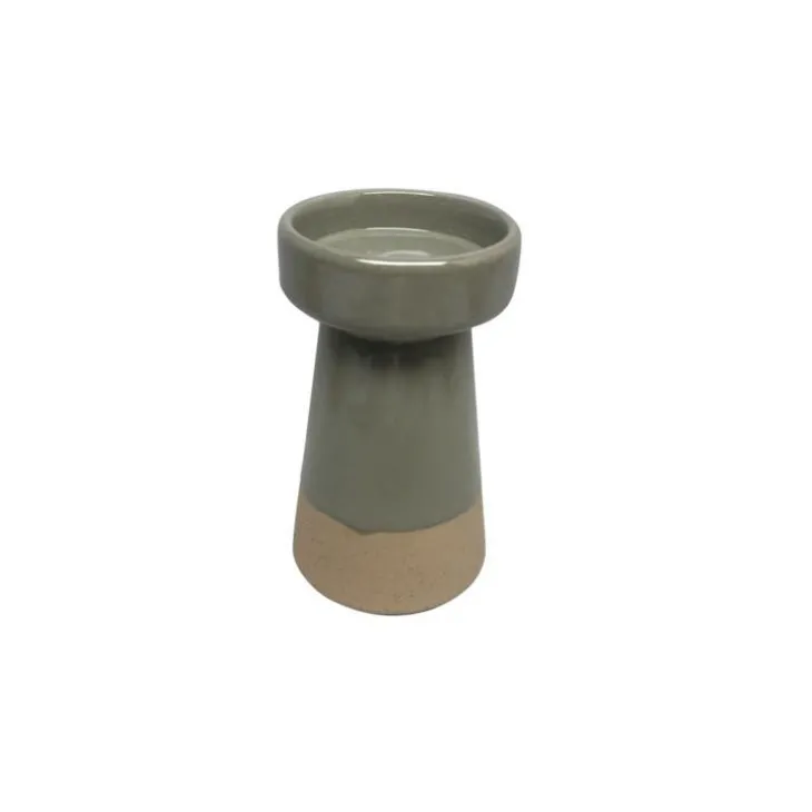 Porte bougie en céramique bicolore naturel/vert petit modèle - Ø 10 x H 17,5 cm