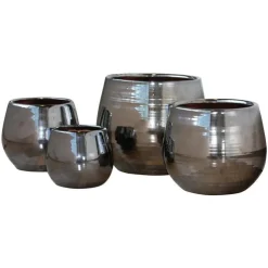 Pot Cancale coloris métal en terre cuite émaillée H 27 x Ø 25 cm