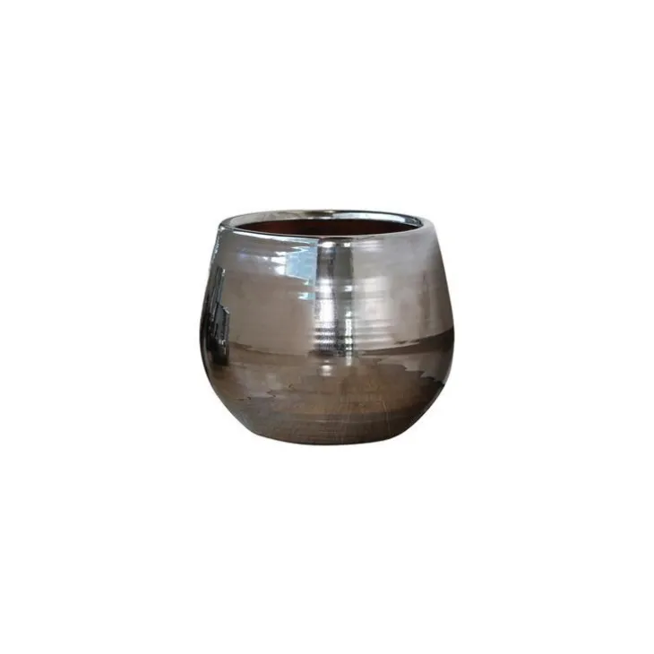 Pot Cancale coloris métal en terre cuite émaillée H 27 x Ø 25 cm