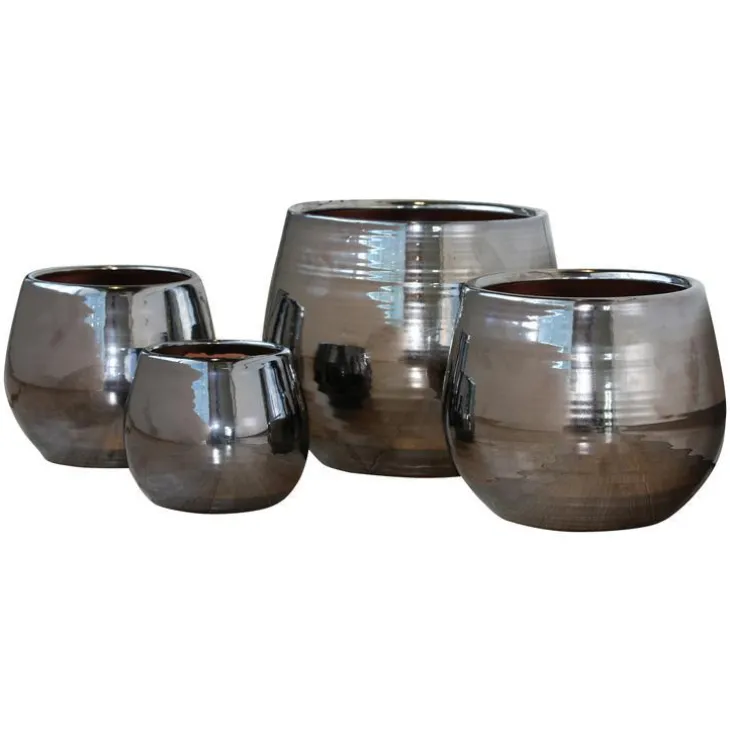 Pot Cancale coloris métal en terre cuite émaillée H 14 x Ø 14 cm