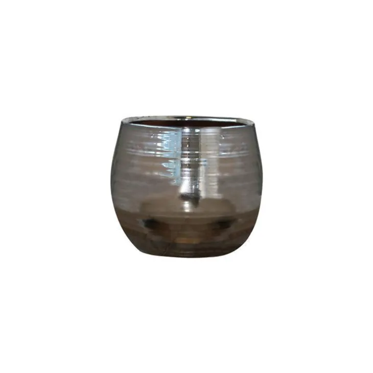 Pot Cancale coloris métal en terre cuite émaillée H 14 x Ø 14 cm