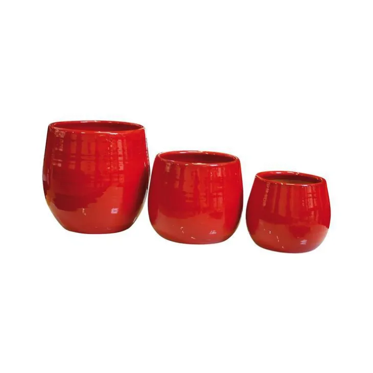 Pot Cancale coquelicot en terre cuite émaillée H 14 x Ø 14 cm