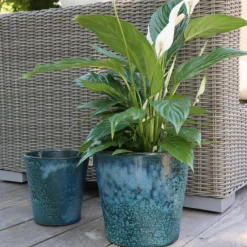 Pot coloris bleu Blue wave en terre émaillée Odyssée - Ø 18 cm