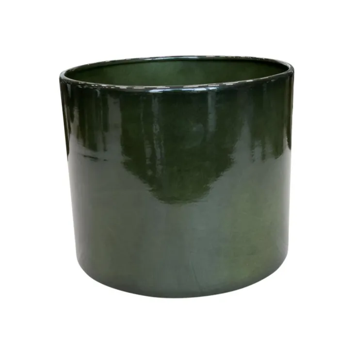 Pot cylindrique coloris vert en métal recyclé - 21 x 21 x 18 cm