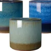 Pot en terre cuite émaillée coloris bleu Deroma Océan - Ø 38 x H 34 cm