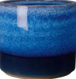 Pot en terre cuite émaillée coloris bleu Deroma Océan - Ø 38 x H 34 cm