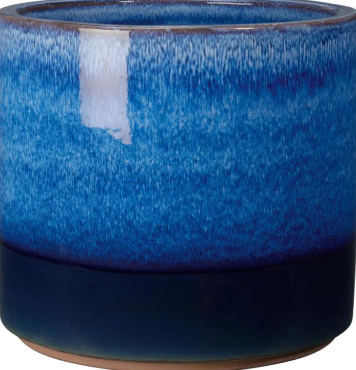 Pot en terre cuite émaillée coloris bleu Deroma Océan - Ø 38 x H 34 cm
