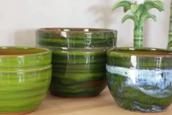 Pot en terre cuite émaillée vert forêt Les Poteries d'Albi Austral - Ø 16 x H 13 cm