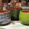 Pot en terre cuite émaillée vert Forêt Les Poteries d’Albi Le Liseré - Ø 25 x H 19 cm