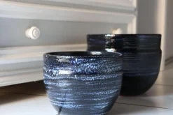 Pot en terre cuite émaillée bleu Nuit étoilée Les Poteries d'Albi Austral - Ø20 x H16 cm