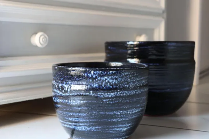 Pot en terre cuite émaillée bleu Nuit étoilée Les Poteries d'Albi Austral - Ø20 x H16 cm