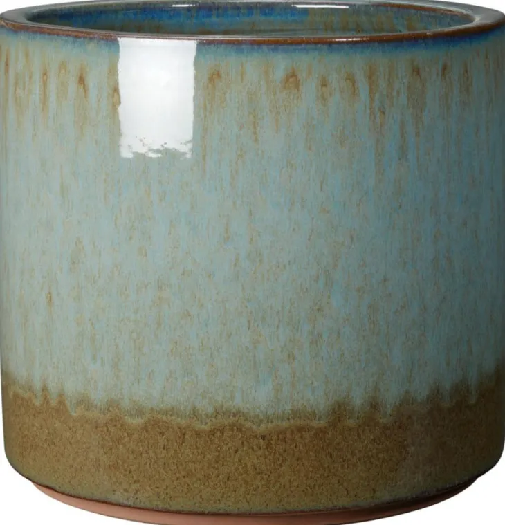 Pot en terre cuite émaillée coloris bleu Deroma Océan - Ø 30 x H 27 cm